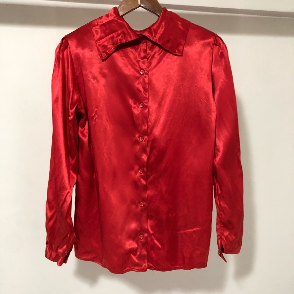 Vintage Cristinas Red long sleeve button up blouse. Made in USA